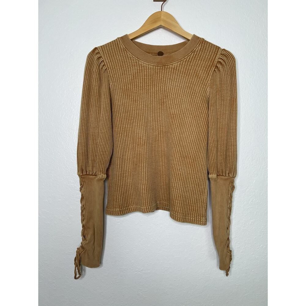 Free People One Tasha Thermal Lace Up Cuffs Long Sleeve Top Size Small